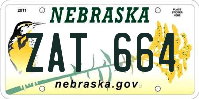 NE license plate ZAT664