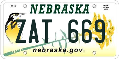 NE license plate ZAT669