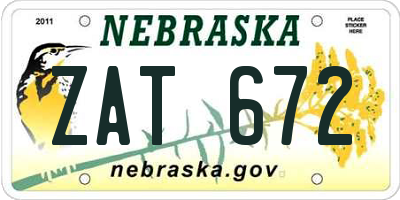 NE license plate ZAT672