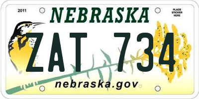 NE license plate ZAT734