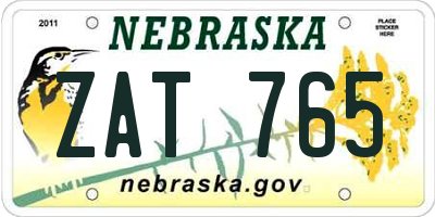 NE license plate ZAT765
