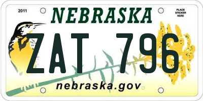 NE license plate ZAT796