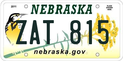 NE license plate ZAT815