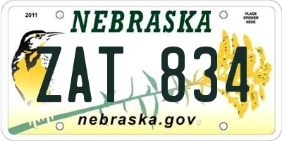 NE license plate ZAT834
