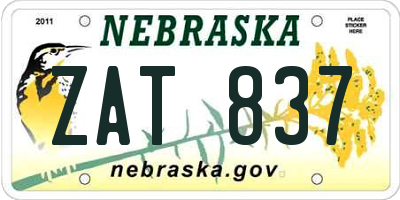 NE license plate ZAT837