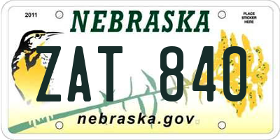 NE license plate ZAT840