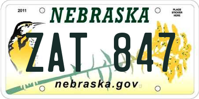NE license plate ZAT847