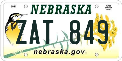 NE license plate ZAT849