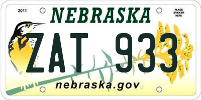 NE license plate ZAT933
