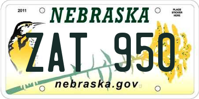 NE license plate ZAT950