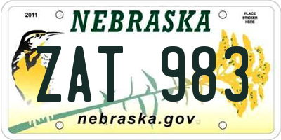 NE license plate ZAT983