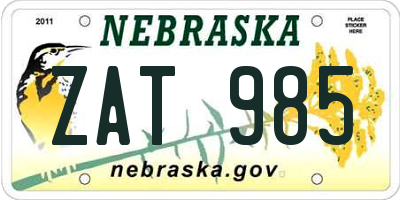 NE license plate ZAT985