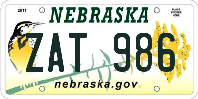NE license plate ZAT986