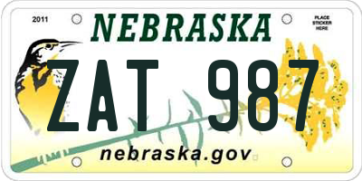 NE license plate ZAT987