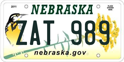 NE license plate ZAT989