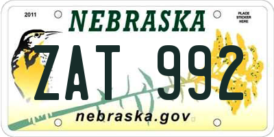 NE license plate ZAT992