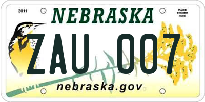 NE license plate ZAU007