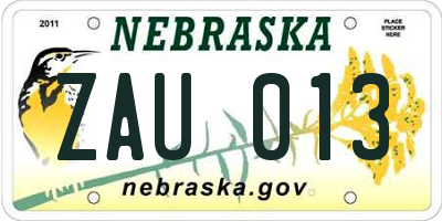 NE license plate ZAU013