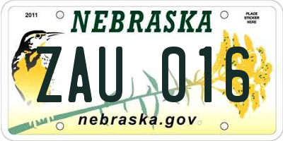 NE license plate ZAU016