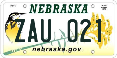 NE license plate ZAU021