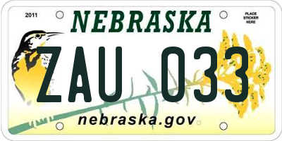 NE license plate ZAU033