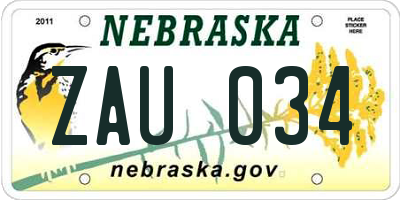 NE license plate ZAU034
