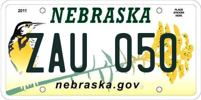NE license plate ZAU050