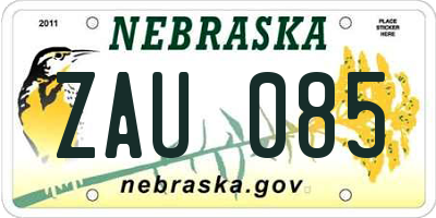 NE license plate ZAU085