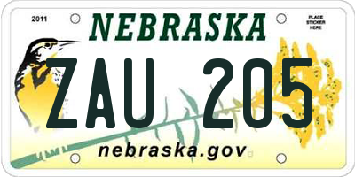 NE license plate ZAU205