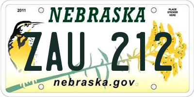 NE license plate ZAU212