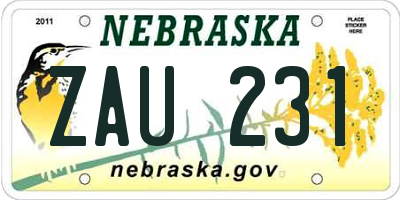 NE license plate ZAU231
