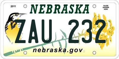 NE license plate ZAU232