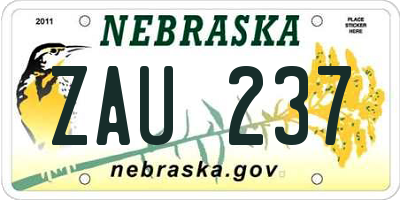 NE license plate ZAU237