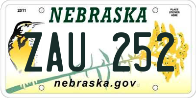 NE license plate ZAU252