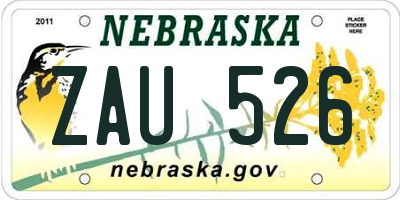 NE license plate ZAU526