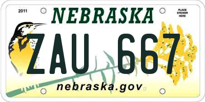 NE license plate ZAU667