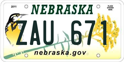 NE license plate ZAU671