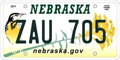 NE license plate ZAU705