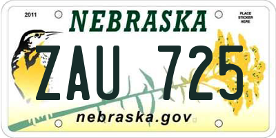 NE license plate ZAU725