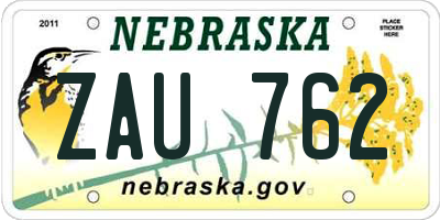 NE license plate ZAU762