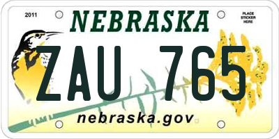 NE license plate ZAU765