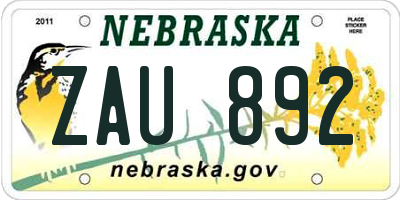 NE license plate ZAU892