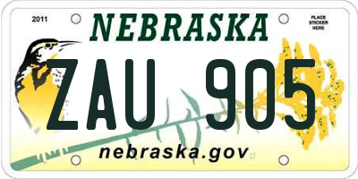 NE license plate ZAU905