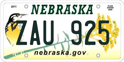NE license plate ZAU925