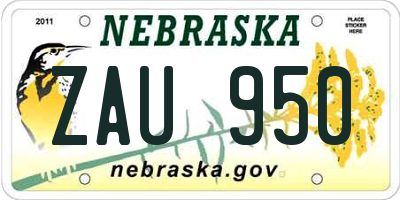 NE license plate ZAU950