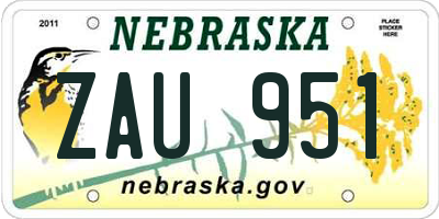 NE license plate ZAU951