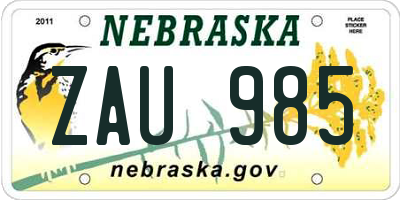 NE license plate ZAU985