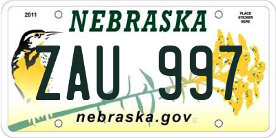 NE license plate ZAU997