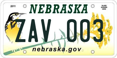 NE license plate ZAV003