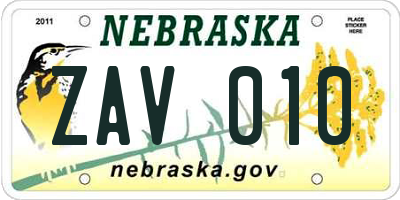 NE license plate ZAV010
